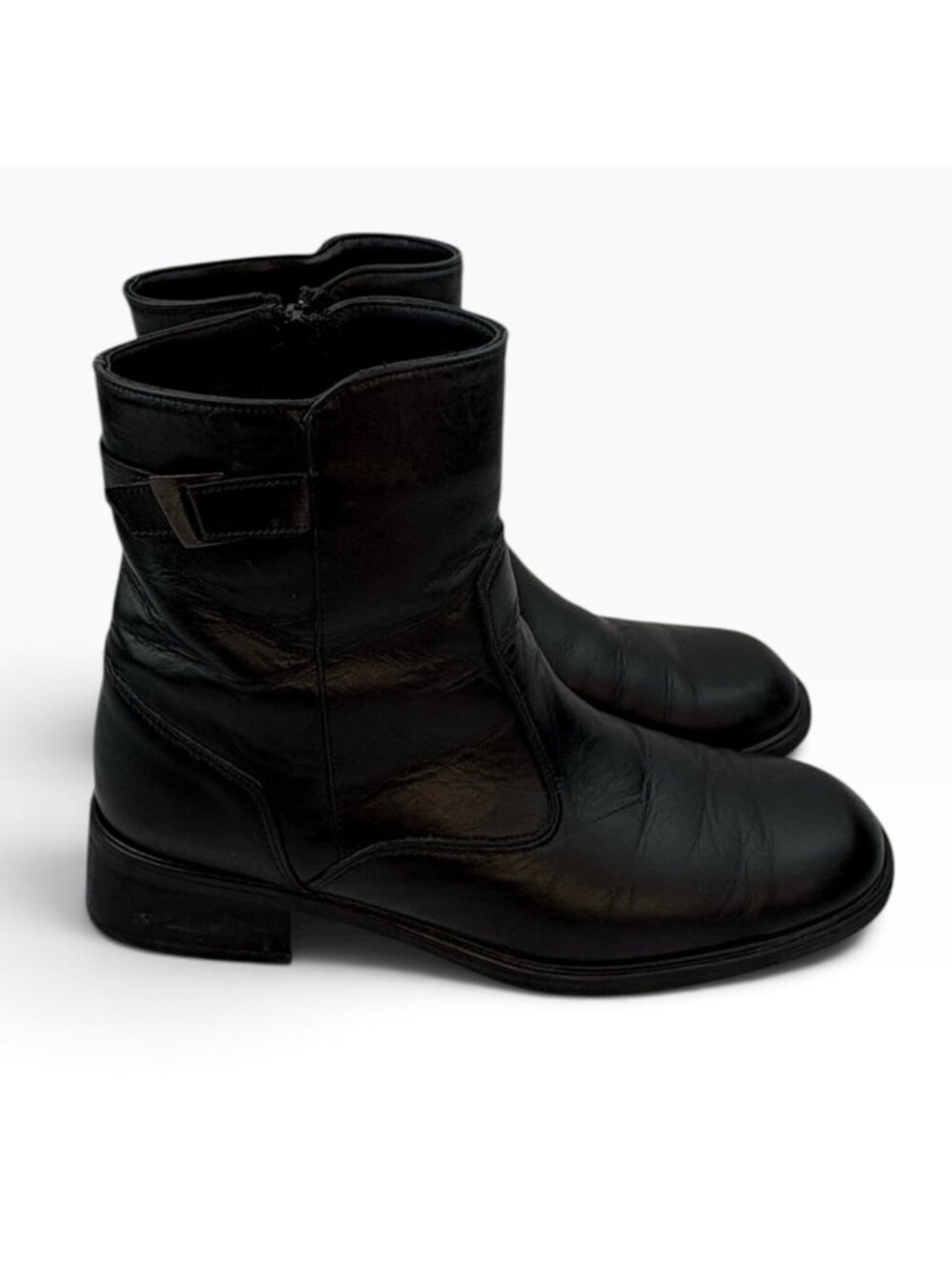 -Santana Canada Black Leather Ankle Boots Womens 8.5? Waterproof Zip Block Heel